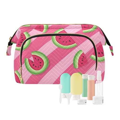 Yuiboo Kulturbeutel mit niedlichem Wassermelonenscheiben, rosa Streifen, Reißverschluss, Make-up-Tasche, Aufbewahrungstasche, Damen, Geldtasche für große Kosmetik, Niedliche Wassermelonenscheiben, von Yuiboo