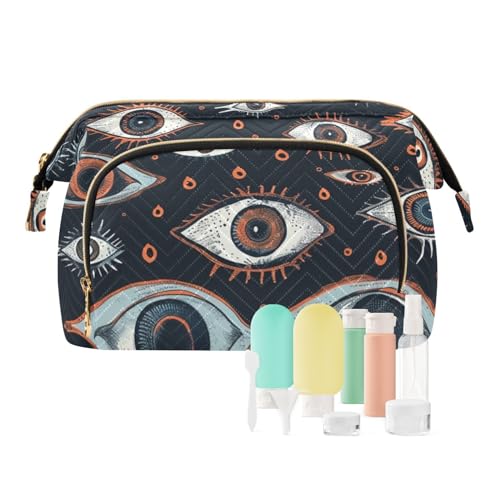 Yuiboo Magic Evil Eyes Kosmetiktasche, wasserdicht, für Damen, Münzgeldbörse für Reisen, Orange / Blau, Magic Evil Eyes Mystery Orange Blue, 1 size, Art Deco von Yuiboo