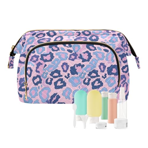 Yuiboo Make-up-Tasche mit Reißverschluss, Reise-Kosmetiktasche für Damen, Münzbörse für Karten, Schlüssel, Organizer, Rosa / Blau, Rosa, Blau, Leopardenmuster, Lavendel-Punkte, 1 size, Art Deco von Yuiboo