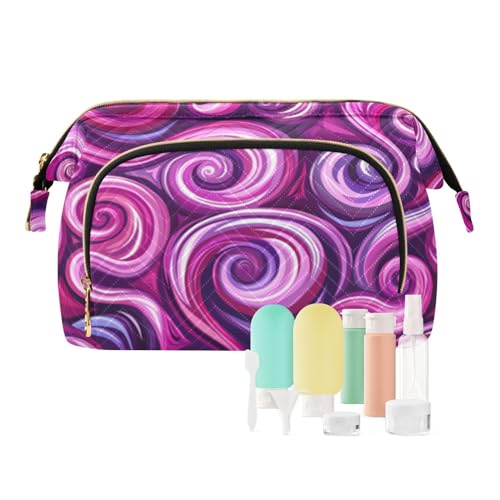 Yuiboo Make-up-Tasche mit Wirbeln, wasserdicht, mit Reißverschluss, für Damen, Geldbeutel, für Kosmetik, Kulturbeutel, Violett / Rosa, Violett-rosa Wirbel, 1 size, Art Deco von Yuiboo