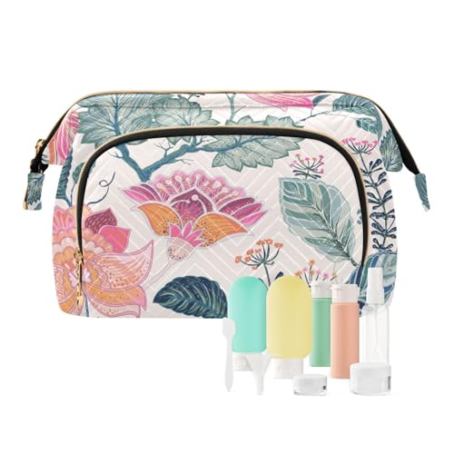 Yuiboo Make-up-Tasche mit bunten Blumenmuster, Retro-Design, wasserdicht, für Damen, Münzgeldbörse für Make-up, Kosmetik, Bunte Blumen, Retro-Pink, 1 size, Art Deco von Yuiboo