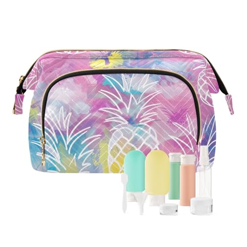 Yuiboo Reisetasche für Damen, Motiv: Aquarell, Früchte, Kritzeleien, Ananas, Violett, Rosa, für große Kosmetikartikel, Aquarell, Früchte, Kritzeleien, Ananas, Violett, Rosa, 1 size, Art Deco von Yuiboo