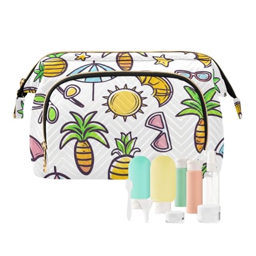 Yuiboo Süße Kosmetiktasche mit Reißverschluss, Motiv: Ananas, Strand, bunt, für Damen, Kleingeldbörse für Toilettenartikel, Organizer, Niedliche Ananas für den Sommer, goldfarben, Strand, bunt, 1 von Yuiboo