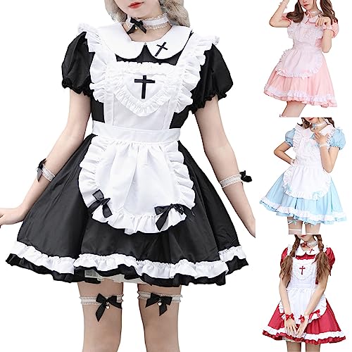 Oktoberfest Mittelalter Dienstmädchen Kostüm Damen 𝗙𝗮𝘀𝗰𝗵𝗶𝗻𝗴 Halloween Lang Outfit Lolita Dress Cosplay Anime Frauen Spielanzug Bierfest Rollenspiel 𝗠𝗮𝗶𝗱 Dress 𝗠𝗮𝗶𝗱 (A07-Black, XXXXL) von Yuiopmo
