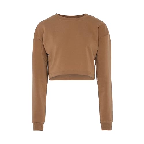 Yuka Women's Damen Langärmliges Sweatshirt aus 100% Polyester mit Rundhalsausschnitt Kamel Größe XXL Pullover Sweater, 48 von YuKa