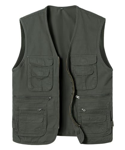 Yukirtiq Anglerweste Herren Ärmellos Fischerjacke Freizeitweste Jagdweste Fischerweste Herrenwesten Fotografie Wandernweste mit Vielen Taschen, Hellgrün, M von Yukirtiq