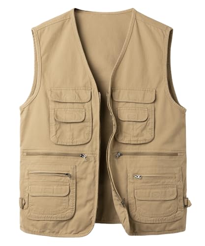 Yukirtiq Anglerweste Herren Ärmellos Fischerjacke Freizeitweste Jagdweste Fischerweste Herrenwesten Fotografie Wandernweste mit Vielen Taschen, Khaki, S von Yukirtiq