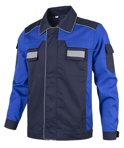 Yukirtiq Arbeitsjacke Herren Arbeitskleidung Bundjacke Männer Langarm Arbeitsjacken mit Reflektierenden Elementen Winddicht Arbeit Jacke mit vielen Taschen, Blau, XXL von Yukirtiq