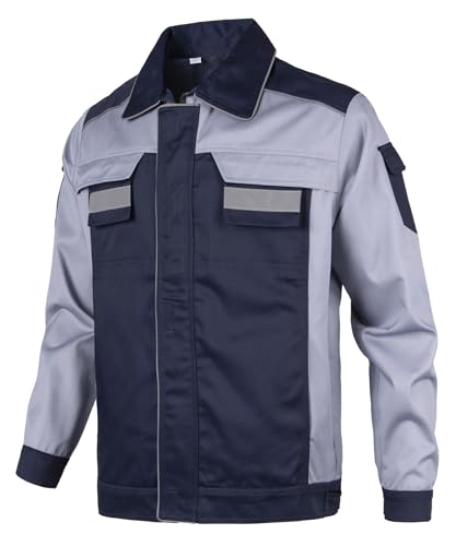 Yukirtiq Arbeitsjacke Herren Arbeitskleidung Bundjacke Männer Langarm Arbeitsjacken mit Reflektierenden Elementen Winddicht Arbeit Jacke mit vielen Taschen, Grau, L von Yukirtiq