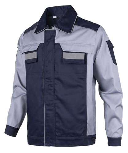 Yukirtiq Arbeitsjacke Herren Arbeitskleidung Bundjacke Männer Langarm Arbeitsjacken mit Reflektierenden Elementen Winddicht Arbeit Jacke mit vielen Taschen, Grau, XL von Yukirtiq