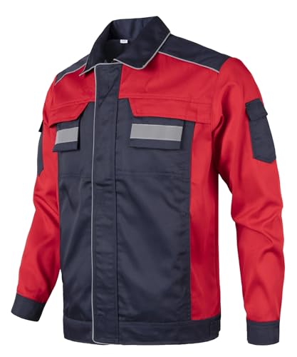 Yukirtiq Arbeitsjacke Herren Arbeitskleidung Bundjacke Männer Langarm Arbeitsjacken mit Reflektierenden Elementen Winddicht Arbeit Jacke mit vielen Taschen, Rot, L von Yukirtiq