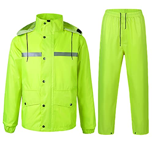 Yukirtiq Erwachsenen Regenanzug Wasserdichten Anzug mit Reflexstreifen Regenjacke mit Kapuze und Regenhose Atmungsaktiv Regenbekleidung, Grün, XL von Yukirtiq