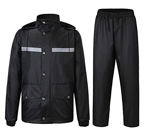 Yukirtiq Erwachsenen Regenanzug Wasserdichten Anzug mit Reflexstreifen Regenjacke mit Kapuze und Regenhose Atmungsaktiv Regenbekleidung, Schwarz, XL von Yukirtiq