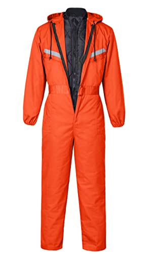 Yukirtiq Herren 2 Stücke Winter Rallye-Kombination Gepolstert Arbeitsoverall Arbeitskleidung Overall mit Kapuze Arbeitsjacke Latzhose Arbeitskombi mit vielen Taschen von Yukirtiq