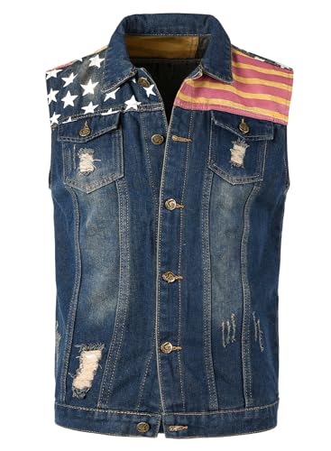 Yukirtiq Herren Ärmellose Denim Weste Zerrissene Jeansweste Retro Punk Jeans Weste Reisen Denim Jacke Freizeit Männer Jeansjacke, Blau, XS von Yukirtiq