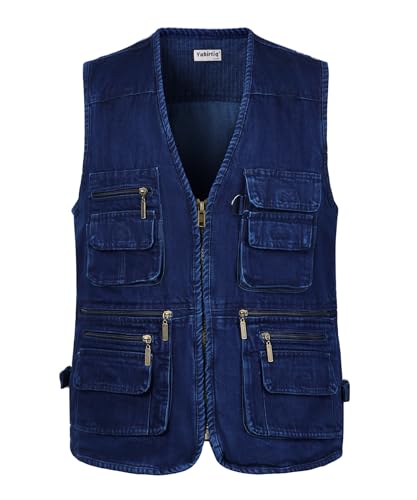 Yukirtiq Herren Angeln Weste ärmellos Freizeit Jagd Herrenwesten Sommer Trekking Wander Weste Reporterwesten Safari Weste mit Vielen Taschen, Jeansblau, 4XL Yukirtiq Herren Angeln Weste ärmellos Freizeit Jagd Herrenwesten Sommer Trekking Wander Weste Reporterwesten Safari Weste mit Vielen Taschen, Jeansblau, 4XL von Yukirtiq