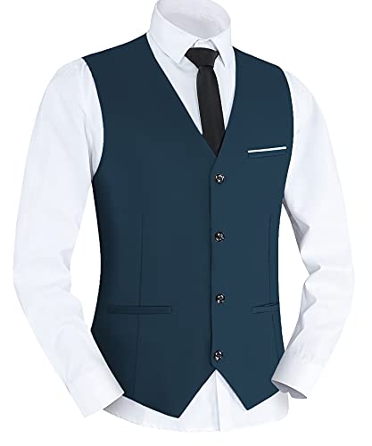 Yukirtiq Herren Anzugweste Slim fit V-Ausschnitt Ärmellose Gilet Business Hochzeit Anzug Westen Formale Klassische Herrenwesten mit 5 Knöpfen (Grün, 3XL) von Yukirtiq