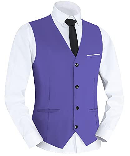 Yukirtiq Herren Anzugweste Slim fit V-Ausschnitt Ärmellose Gilet Business Hochzeit Anzug Westen Formale Klassische Herrenwesten mit 5 Knöpfen (Lila, XS) von Yukirtiq