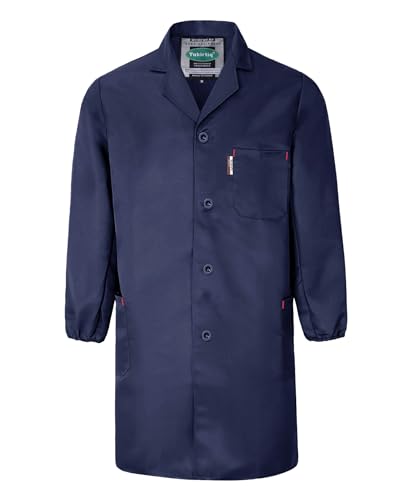 Yukirtiq Herren Arbeitsjacke Arbeitskittel Mechanisch Arbeitskleidung Warenhaus Berufsmantel Werkstatt Mantel Arbeitsmantel Lange Jacke, Navy Blau, S von Yukirtiq