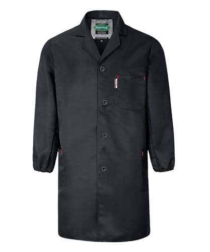 Yukirtiq Herren Arbeitsjacke Arbeitskittel Mechanisch Arbeitskleidung Warenhaus Berufsmantel Werkstatt Mantel Arbeitsmantel Lange Jacke, Schwarz, XXL von Yukirtiq