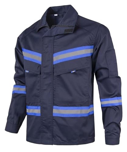 Yukirtiq Herren Arbeitsjacke Multifunktionale Montagejacke Multitaschen Bundjacke Reflektierende Streifen Männer Arbeitsjacken Arbeitskleidung, Marineblau, XL von Yukirtiq