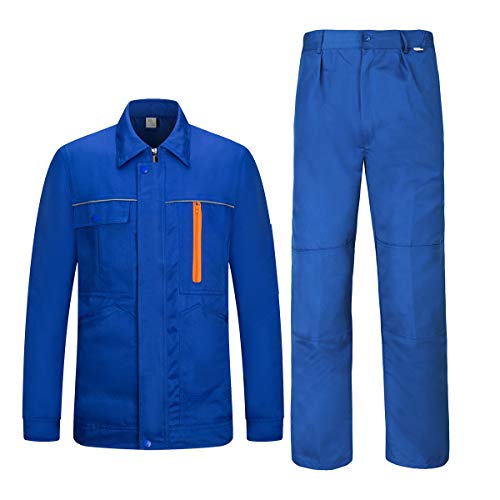Yukirtiq Herren Arbeitsjacke mit Arbeitshose 2 Stück Arbeitsanzug-Set Arbeitsjacken Arbeitskleidung Anzug für Männer, Königsblau, XXL von Yukirtiq