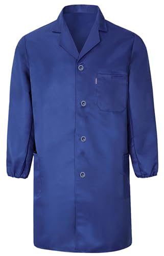 Yukirtiq Herren Arbeitsjacke Arbeitskittel Mechanisch Arbeitskleidung Warenhaus Berufsmantel Werkstatt Mantel Arbeitsmantel Lange Jacke, Blau, L von Yukirtiq