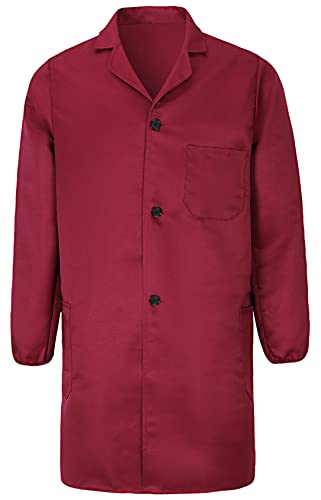 Yukirtiq Herren Arbeitsjacke mit Vielen Taschen Mantel Mechanisch Arbeitskleidung Warenhaus Werkstatt Arbeitsmantel Lange Jacke, A-Rot, S von Yukirtiq