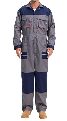 Yukirtiq Herren Arbeitslatzhose Dunkelgrau Arbeitsoverall Latzhose mit Kniepolster-Taschen Arbeitskleidung, XL, Patchwork von Yukirtiq