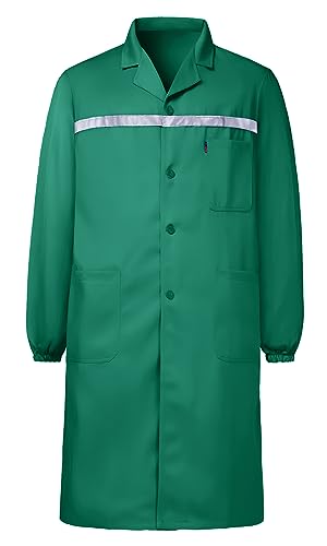Yukirtiq Herren Arbeitsmantel mit Vielen Taschen Lange Jacke Berufsmantel Labormantel mit Reflektierende Elemente Arbeitsjacke Werkstatt Arbeitskittel, Grün, XL von Yukirtiq