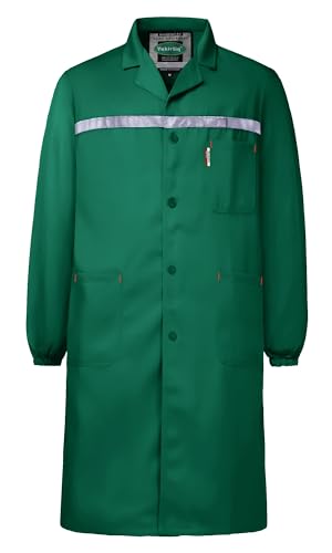 Yukirtiq Herren Arbeitsmantel mit Vielen Taschen Lange Jacke Berufsmantel Labormantel mit Reflektierende Elemente Arbeitsjacke Werkstatt Arbeitskittel, Grün, XXL von Yukirtiq
