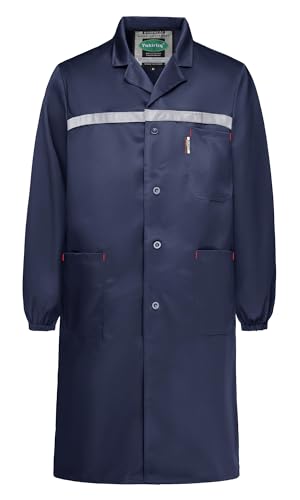 Yukirtiq Herren Arbeitsmantel mit Vielen Taschen Lange Jacke Berufsmantel Labormantel mit Reflektierende Elemente Arbeitsjacke Werkstatt Arbeitskittel, Marineblau, XXL von Yukirtiq