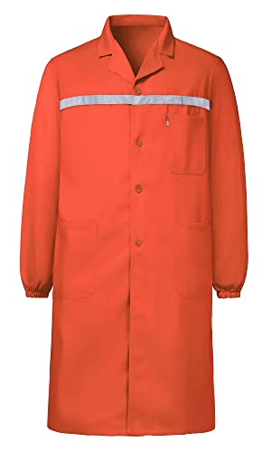 Yukirtiq Herren Arbeitsmantel mit Vielen Taschen Lange Jacke Berufsmantel Labormantel mit Reflektierende Elemente Arbeitsjacke Werkstatt Arbeitskittel, Orange, XL von Yukirtiq