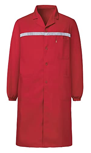 Yukirtiq Herren Arbeitsmantel mit Vielen Taschen Lange Jacke Berufsmantel Labormantel mit Reflektierende Elemente Arbeitsjacke Werkstatt Arbeitskittel, Rot, XL von Yukirtiq
