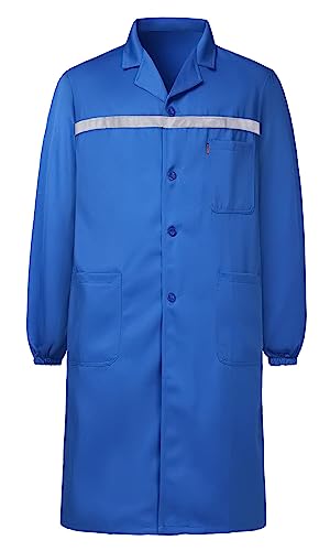 Yukirtiq Herren Arbeitsmantel mit Vielen Taschen Lange Jacke Berufsmantel Labormantel mit Reflektierende Elemente Arbeitsjacke Werkstatt Arbeitskittel, Royalblau, L von Yukirtiq