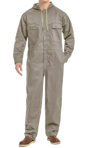 Yukirtiq Herren Arbeitsoverall mit Reißverschluss Arbeitsanzug Handwerker Rallyekombi Overall Werkstatt Mechaniker Arbeitskombi, Khaki, XL von Yukirtiq