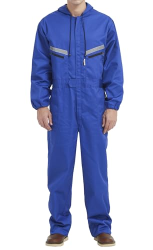 Yukirtiq Herren Arbeitsoverall Reflektierende Overalls Arbeitsanzug Handwerker Anzug Arbeitsoverall Arbeitskombi mit Kapuze, Blau, L von Yukirtiq