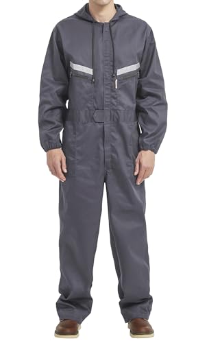 Yukirtiq Herren Arbeitsoverall Reflektierende Overalls Arbeitsanzug Handwerker Anzug Arbeitsoverall Arbeitskombi mit Kapuze, Grau, M von Yukirtiq