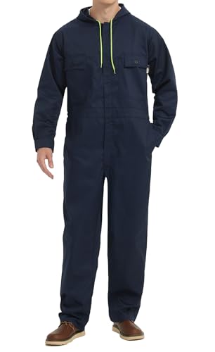 Yukirtiq Herren Arbeitsoverall mit Reißverschluss Arbeitsanzug Handwerker Rallyekombi Overall Werkstatt Mechaniker Arbeitskombi, Blau Navy, M von Yukirtiq