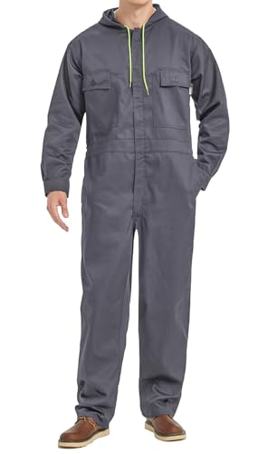 Yukirtiq Herren Arbeitsoverall mit Reißverschluss Arbeitsanzug Handwerker Rallyekombi Overall Werkstatt Mechaniker Arbeitskombi, Grau, XL von Yukirtiq