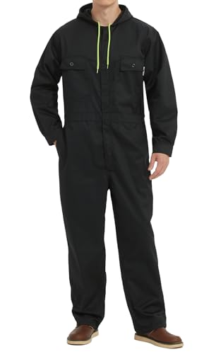 Yukirtiq Herren Arbeitsoverall mit Reißverschluss Arbeitsanzug Handwerker Rallyekombi Overall Werkstatt Mechaniker Arbeitskombi, Schwarz, XL von Yukirtiq
