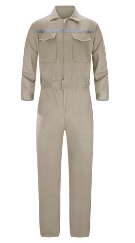 Yukirtiq Herren Arbeitsoveralls Handwerker Overall Arbeitsanzug Werkstatt Rallyekombi Mechanisch Arbeitskleidung Reflektierend Anzug Arbeitsoverall, Khaki, L von Yukirtiq