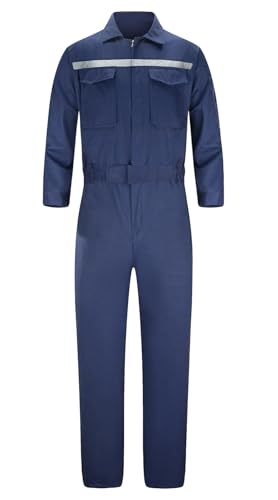 Yukirtiq Herren Arbeitsoveralls Handwerker Overall Arbeitsanzug Werkstatt Rallyekombi Mechanisch Arbeitskleidung Reflektierend Anzug Arbeitsoverall, Navy Blau, M von Yukirtiq