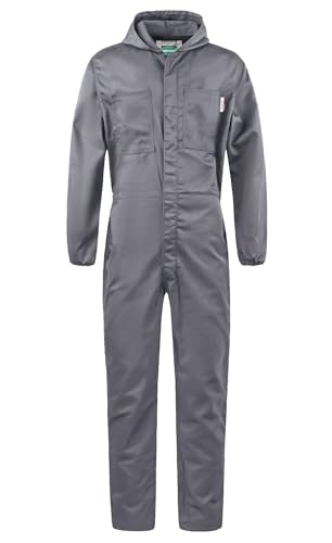Yukirtiq Herren Arbeitsoveralls Rallye-Kombination Baumwolle Arbeitskleidung Arbeits-Overall Frontreißverschluss Arbeitskombi Langarm Arbeitsanzug Overalls, Grau, XXL von Yukirtiq