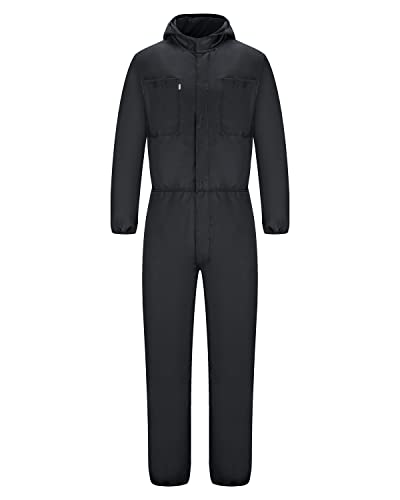 Yukirtiq Herren Arbeitsoveralls Rallye-Kombination Baumwolle Arbeitskleidung Arbeits-Overall Frontreißverschluss Arbeitskombi Langarm Arbeitsanzug Overalls, Schwarz, XL von Yukirtiq
