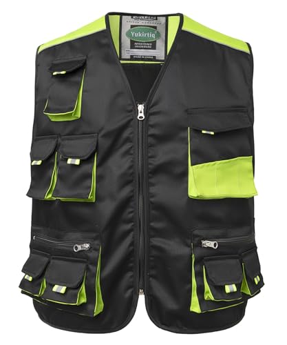Yukirtiq Herren Arbeitsweste Montageweste Handwerker Weste mit mehreren Taschen Ärmellos Arbeitsjacke Arbeitskleidung Outdoor Weste Funktionsweste Arbeitswesten, Schwarz, XL von Yukirtiq