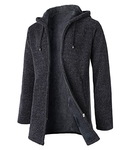 Yukirtiq Herren Cardigan Lang Strickjacke mit Kapuze Wintermantel Fleecejacke Sweatjacke Langarm Strickjacken Männer Winterjacke Trachtenjacke von Yukirtiq