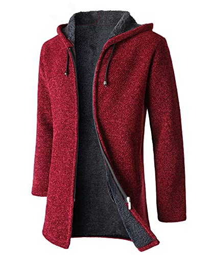 Yukirtiq Herren Cardigan Lang Strickjacke mit Kapuze Wintermantel Fleecejacke Sweatjacke Langarm Strickjacken Männer Winterjacke Trachtenjacke von Yukirtiq