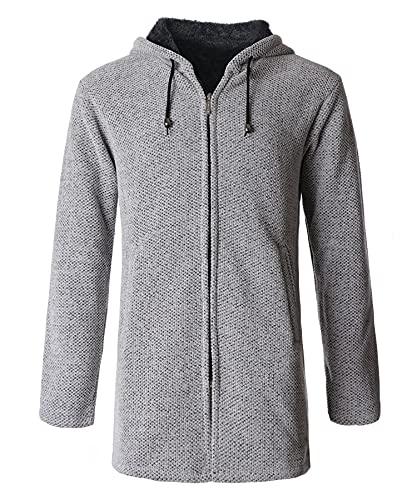 Yukirtiq Herren Cardigan Lang Strickjacke mit Kapuze Wintermantel Fleecejacke Sweatjacke Langarm Strickjacken Männer Winterjacke Trachtenjacke von Yukirtiq