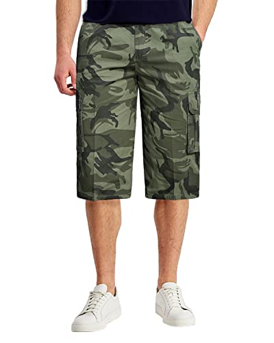 Yukirtiq Herren Cargo Shorts 3/4 Camouflage Sommer Kurze Outdoor Bermuda Kurz Dreiviertel Hose mit Multi Taschen Baumwolle Atmungsaktiv Freizeitshorts von Yukirtiq